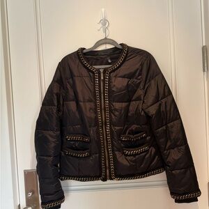Black Quilted Jacket with Gold Trim. White House Black Market